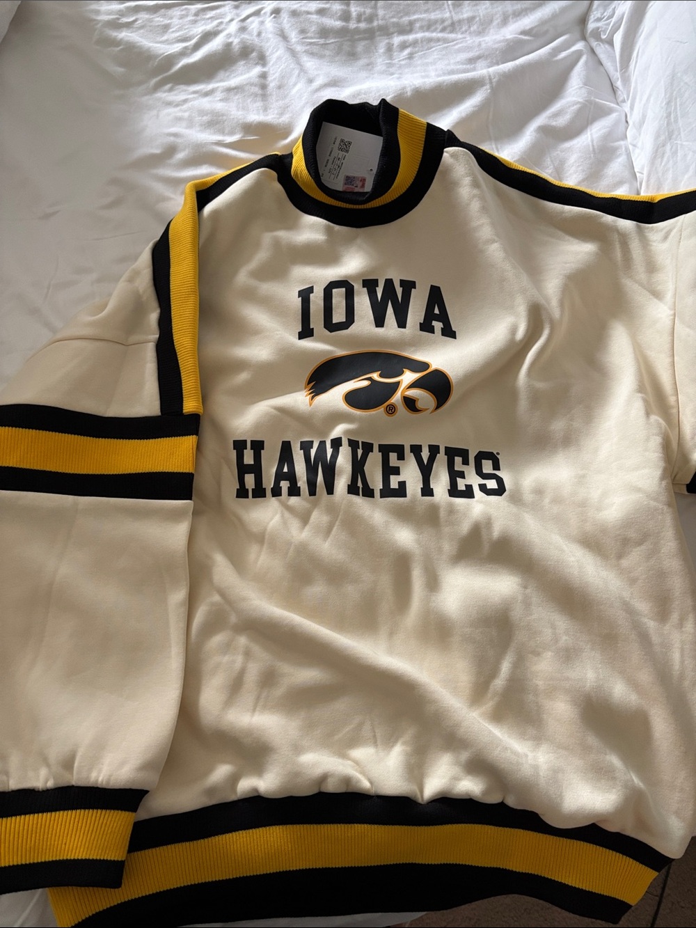 Iowa Hawkeyes Cream Pullover Sweatshirt with Black & Gold Trim